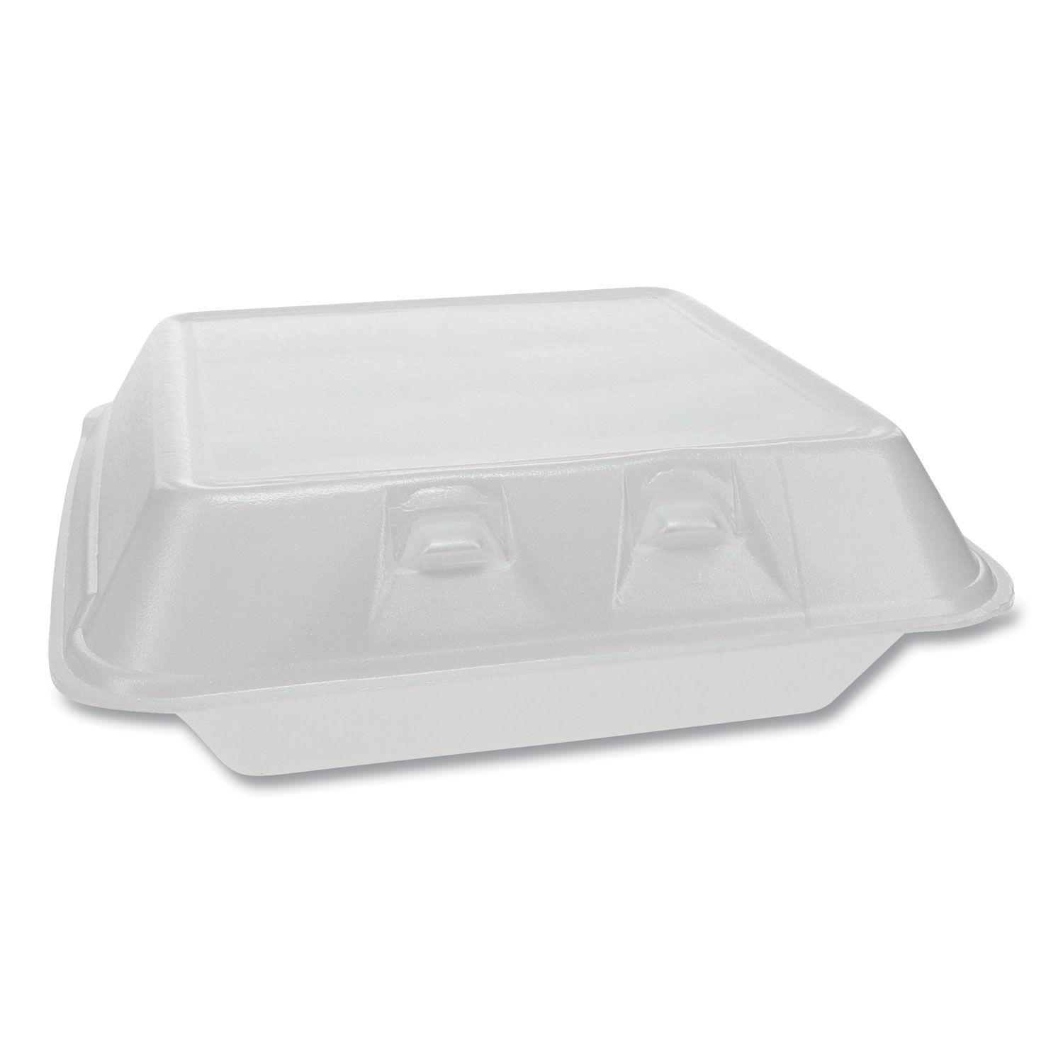 CONTAINER-FOAM LARGE HINGED 
SINGLE COMPARTMENT 
9&quot;X9.13&quot;X3.25&quot; WHITE 150/CS